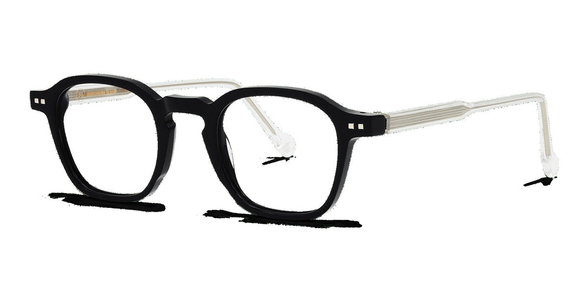Dominique 767 — Black / Clear, three-quarter view